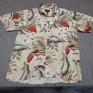 Vintage Hawaiian Silk Company Shirt Mens L Floral Aloha Summer Tropical